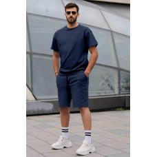 Легкий стильный мужской летний комплект футболка с шортами повседневный синий