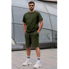 Легкий качественный мужской костюм на лето футболка с шортами casual хаки
