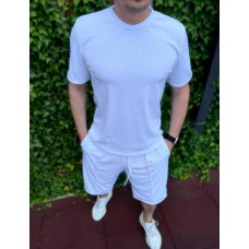 Летний качественный мужской костюм на лето футболка с шортами повседневный белый