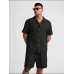 Легкий качественный мужской летний костюм рубашка с шортами casual черный