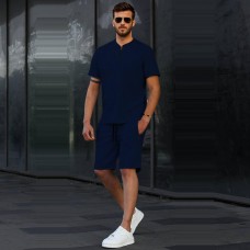 Легкий стильный мужской костюм на лето шорты + футболка повседневный синий