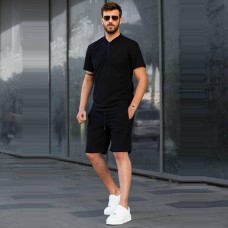 Легкий стильный мужской костюм на лето шорты + футболка повседневный черный