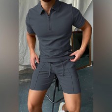 Легкий модный мужской летний костюм шорты + футболка повседневный серый