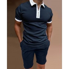 Легкий модный мужской летний комплект шорты + футболка повседневный синий