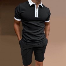 Літній модний чоловічий літній костюм футболка з шортами на кожен день чорний