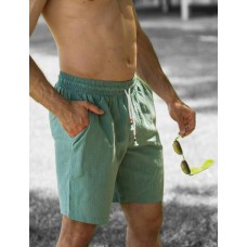 Модные трикотажные шорты для мужчин легкие повседневные свободные  зеленые / Шорты спортивные мужские льняные