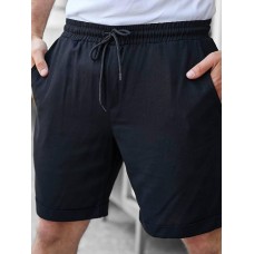 Стильные трикотажные шорты мужские легкие повседневные  оверсайз  черные / Шорты спортивные мужские льняные
