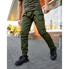 Модні котонові спортивні чоловічі штани легкі на кожен день демісезонні кольору хакі | Спортивні брюки чоловічі