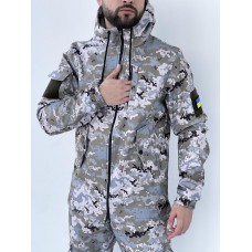 Куртка ветровка мужская на флисе удобная водоневпроницаемая с капюшоном светлый пиксель демисезонная