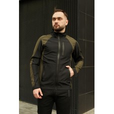 Куртка ветровка мужская повседневная непромокаемая без капюшона черная с хаки демисезонная