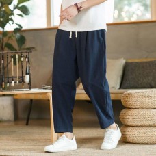 Модні чоловічі штани льон зручні на кожен день синього кольору | Класичні льняні брюки чоловічі