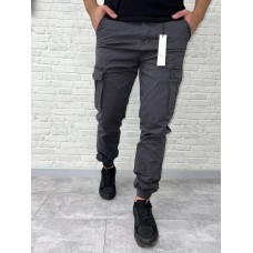 Джинсы джогеры мужские карго с накладными карманами антрацит | Серые коттоновые штаны джогеры с манжетами