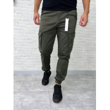 Мужские джинсы-джоггеры карго весна-осень хаки Турция | Котоновые штаны с боковыми карманами хаки
