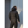 Тепла куртка чоловіча з капюшоном весняна осіння стьобана чорна | Демісезонні чоловічі куртки