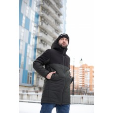Зручна куртка чоловіча демісезонна довга з капюшоном стьобана кольору хакі | Куртки чоловічі весна осінь