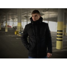 Комфортна куртка чоловіча пуховик тепла зима стьобана з капюшоном чорна | Куртки чоловічі зима
