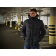 Удобная куртка мужская пуховик теплая зима стеганая с капюшоном серая | Зимние мужские куртки