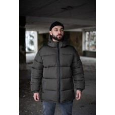 Комфортна куртка чоловіча пуховик тепла зимова з капюшоном хакі | Куртки чоловічі зима