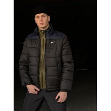 Зручна куртка чоловіча пуховик тепла зимня стьобана з капюшоном чорна | Куртки чоловічі зима