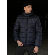 Удобная куртка мужская пуховик теплая зимняя стеганая с капюшоном синяя | Куртки мужские зима
