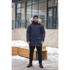 Зручна куртка чоловіча пуховик тепла зима парка капюшон з хутром синя | Зимові чоловічі куртки