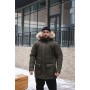 Куртка чоловіча пуховик тепла зимня парка з капюшоном на хутрі хакі | Зимові чоловічі куртки