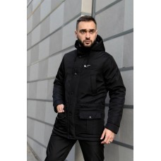 Удобная куртка мужская пуховик теплая зима парка с капюшоном черная | Куртки мужские зима