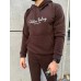 Стильный спортивный костюм для мужчин с капюшоном худи и штаны цвет Коричневый тепллый